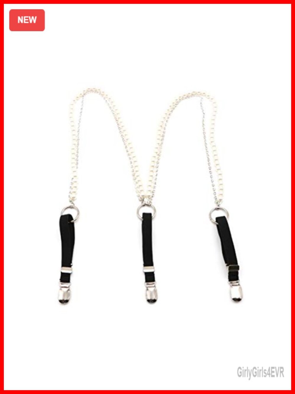 Pearl Rhinestone Faux Leather Y-Shape Suspender Belt for Skirt & Pants